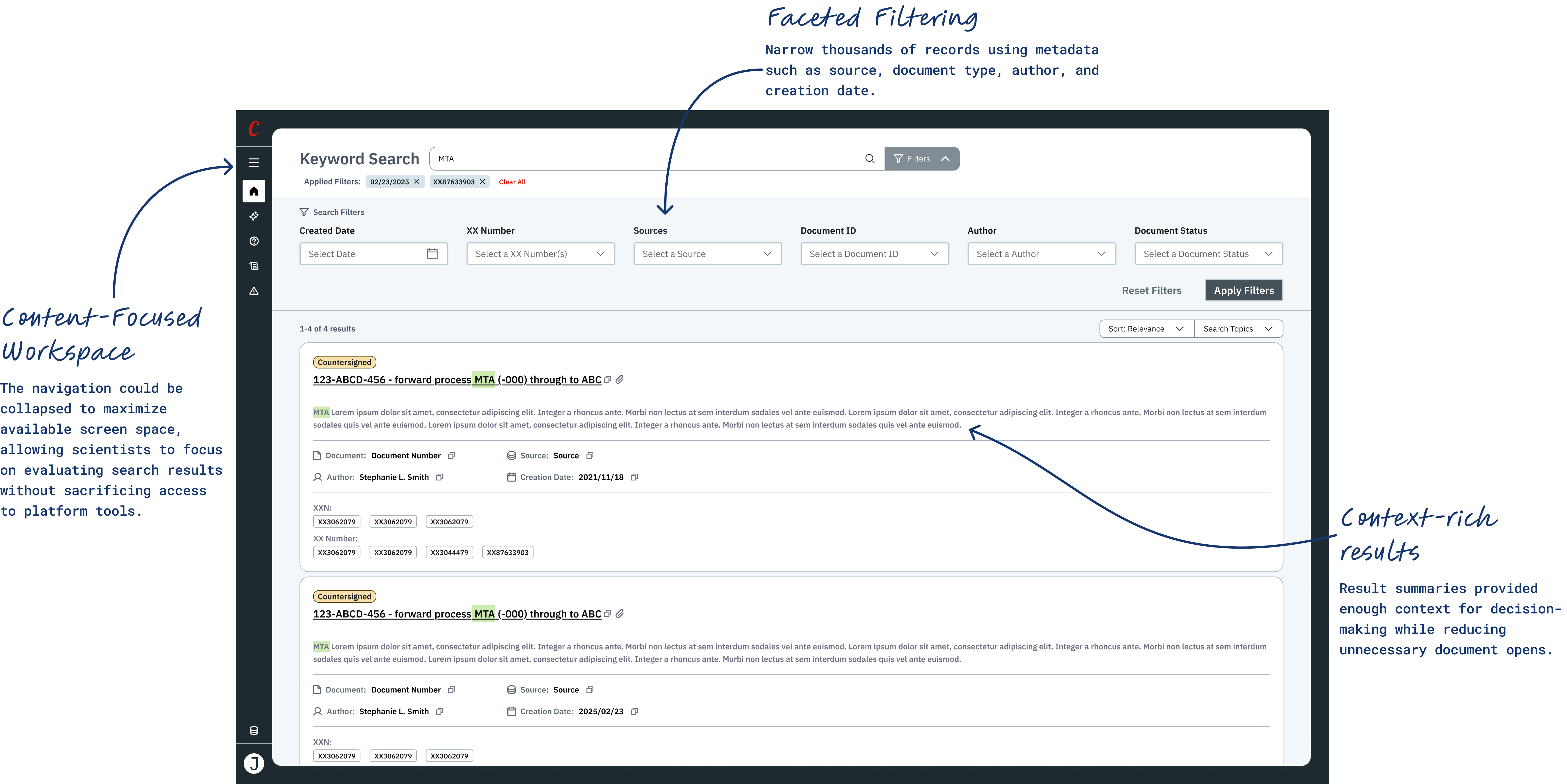 Keyword search results screen